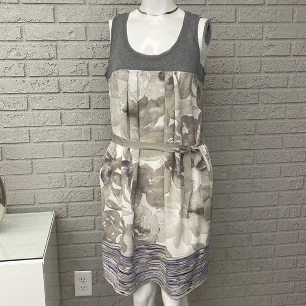 Simply Vera Wang Women Gray Sleeveless Floral Print Dress Size M